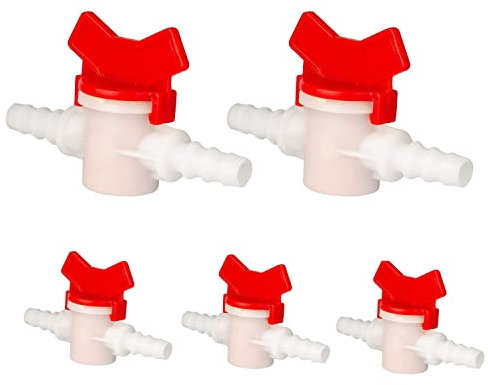 JENSWILL 5 Stück Widerhaken Kugelhahn 1/4 Zoll OD In-Line Kugelhahn Absperrschalter mit Schlauchstutzen für Tropfbewässerung und Aquarien Agricultura Garden