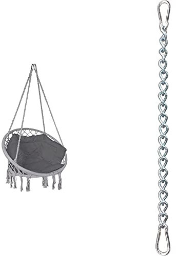 VOUNOT Fauteuil Suspendu à Franges avec Coussins de Siège Confortables & KLIFFHÄNGER Chaîne avec Deux mousquetons, Fixation Variable pour Chaise hamac | jusqu'à 230 kg (Chaîne 66 cm)