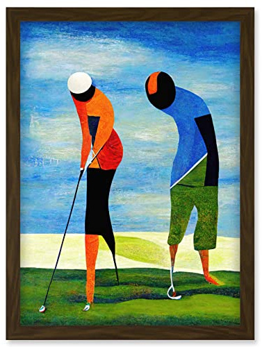 Abstract Surreal Modern Golf Golfing Couple Playing Artwork Framed Wall Art Print A4