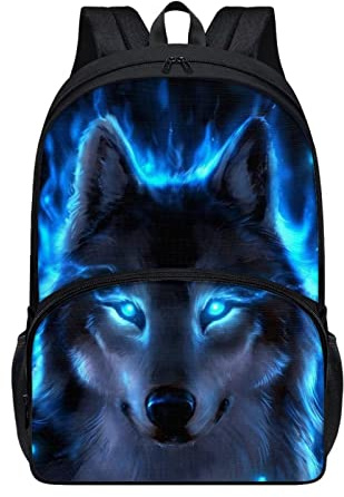 chaqlin Kinderrucksack Tier Wolf Print Schulaschen Jungen Mädchen Casual Daypack Leichte Reise Große Rucksack College Student Tragetasche mit Fronttasche