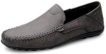 Herren Klassische Mokassins Lederschuhe Loafers Schuhe zum Autofahren modische Schlupfschuhe Slipper Leder Flach Atmungsaktiv Freizeitschuhe Grau 42