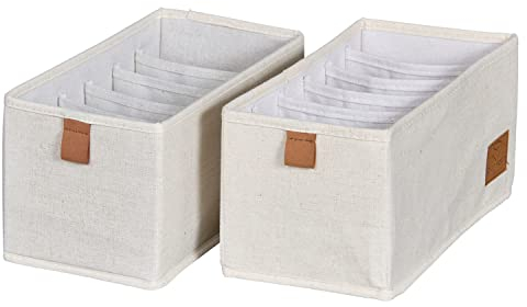 LOVE IT STORE IT Premium Schrank Organizer 2-teilig - Schubladenbox aus Stoff - Verstärkt - Je 6 Fächer für Unterwäsche, Gürtel - Beige - 15x30x15 cm