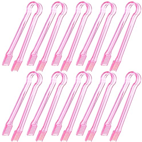 10 Stück Kunststoff-Buffet-Servierzangen, transparent, rosa, Küchenzange, Mini-Servierutensilienzange für Lebensmittel, Eis, Salat, Buffet, Grill, Kekse, 16,3 cm