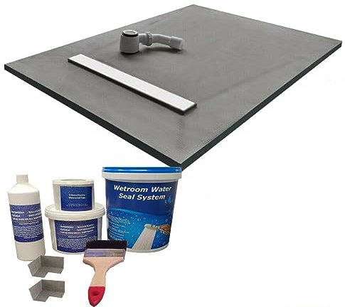 Nassboards Linear Wetroom Shower Tray & WSK Waterproofing Kit Waterproof and Watertight Design with Drain and Installation Guide Including Sealing Tape, Grate, Base with XPS Quality Standard