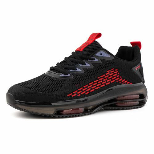 Hitmars Turnschuhe Herren Laufschuhe Sportschuhe Straßenlaufschuhe Joggingschuhe Luftkissen Seanker Atmungsaktiv Gym Bequeme Leichte Schwarz-Rot 47