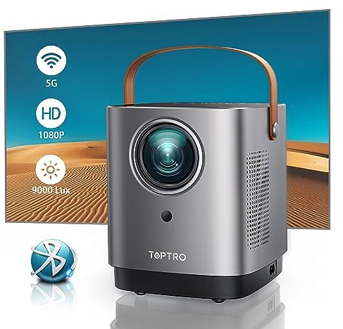 Mini Beamer, Unterstützung Full HD 1080P, TOPTRO Beamer 15000 Lumen, 5G WiFi Bluetooth Heimkino Vidoe Projektor mit Touchscreen-Tasten, Zoom,Kompatibel mit TV Stick, HDMI(Grau)