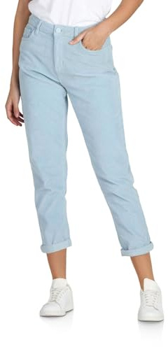 DENIMFY Cordhose Damen Mom Fit High Waist Gerades Bein Stretch DFLisa | Cord Hose Pants Reißverschluss Taschen Einfarbig Grau Rose Blau Beige Grün S M L XL XXL