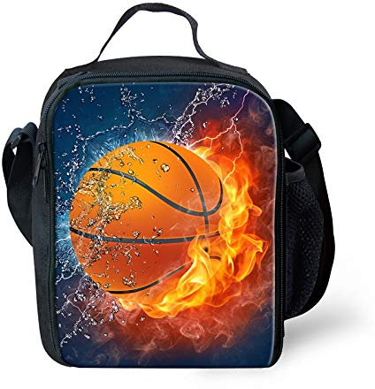 Aotximlat Bolsa de almuerzo aislada para niños, lonchera reutilizable con impresión de baloncesto personalizada