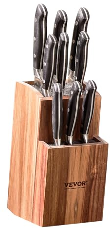 VEVOR Portacoltelli Universale, Ceppo Portacoltelli in Legno di Acacia Senza Coltelli, Supporto per Coltelli a Due Livelli con Spazzola in PP, Organizer per Coltelli in Legno Multifunzionale