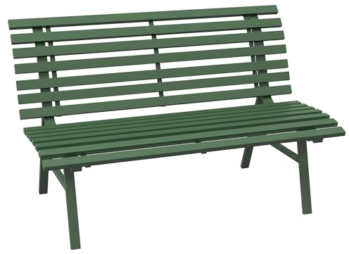 Outsunny 2-Sitzer Gartenbank Alu, wetterfest Sitzbank, UV-Beständig Gartenmöbel mit Lamellen-Design, Parkbank 240kg belastbar, Balkonbank für Balkon Terrasse, Garten, 123x67x79cm, Grün