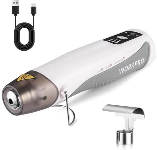 WORKPRO 7,2 V Mini Heißluftpistole Heißluftfön kabellos, Drei Temperatur Kühl/150℃/360℃, Schnelle Heizung, Tragbarer Heißluftgebläse mit Reflektordüse, 2000 mAh Li-Ionen-Akku, Für Handwerk, DIY, Weiß