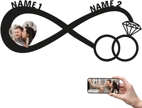 Ring Unendlichkeitszeichen Mit Foto auf Holz gedruckt personalisiert 2 Namen - Geschenke (Optional) Beleuchtung Wand Lampe Nachtlicht - in 7 MDF Holzfarben