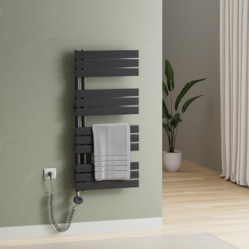 S'AFIELINA® Badheizkörper Elektrisch Anthrazit, Handtuchheizkörper mit Thermostat und Timer, Design Handtuchhalter Heizkörper Bad 600W für ca. 6 m², Heizung Energiesparend, 1041x500mm