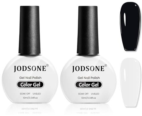 JODSONE 2Pcs Nail Polish Set 10ml Black and White Gel Polish,Soak Off LED U V Nail Gel Manicure All Seasons Polish Nail