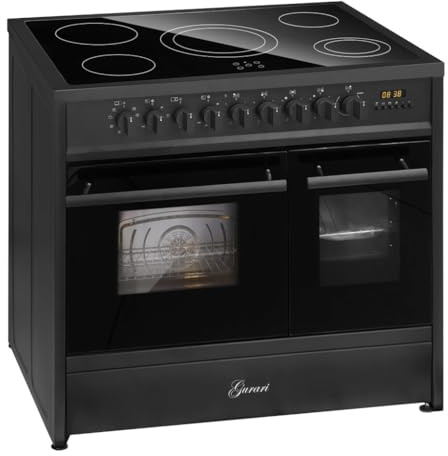 GURARI Elektro Standherd GCH E 912 DF BL Glaskeramik Herd 90 cm Schwarz Range Cooker Elektro Doppelbackofen