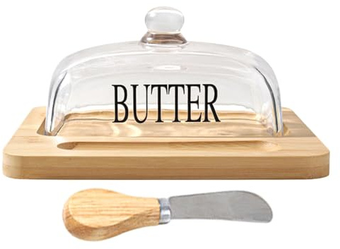 Beurrier en verre avec couvercle, porte-beurre en verre avec dôme à fromage, assiette à gâteau avec couvercle, beurrier, dôme en verre au citron pour la maison, la cuisine, le restaurant, le fromage