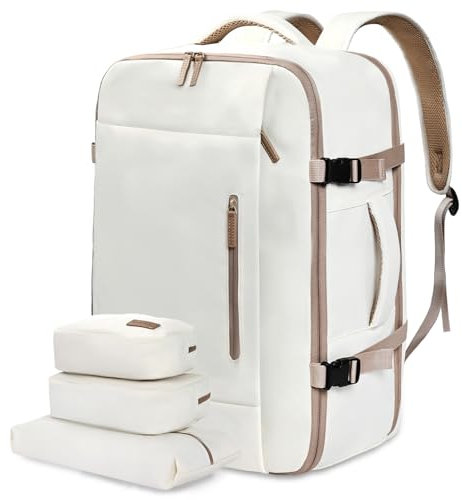 LOVEVOOK Reiserucksack Damen Herren Groß, 40L Handgepäck Rucksack mit 3 Packing Cubes, Wasserdicht Laptop Rucksack 17 Zoll Travel Backpack Weekender Cabin Bag für Reise Arbeit Wandern, Beige Khaki