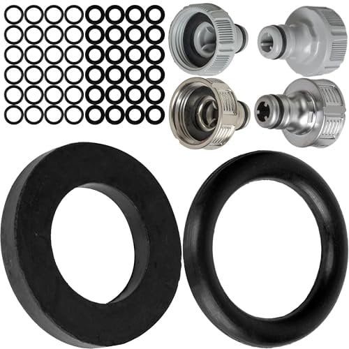 Ersatz Dichtungen Mix Set, 50 Stück, für G 1/2 Zoll Garten Systemteile, kompatibel mit Gardena 21 mm Hahnverbinder, 18240, 18220, 15273, aus Gummi, Ø 16 x 11 O-Ringe und 19 x 11 mm Flachdichtungen