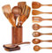 Kopinma 9 PCS Wooden Cooking Utensil Set, Wooden Spoon & Spatula for Cooking, Non Stick Wooden Utensils for Cooking with Utensils Holder, Teak Wooden Kitchen Utensils Set for Stirring, Baking