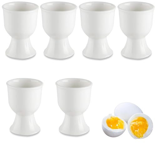 Hueveras de Porcelana, Juego de 6 Hueveras de Porcelana Blanca, Hueveras Clásicas de Porcelana Blanca, 7 x 5,2 cm Hueveras de Porcelana Blanca, para Huevos Duros y Blandos en la Mesa del Desayuno