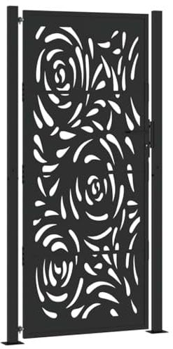 vidaXL Puerta de jardín diseño llama acero negro 105x205 cm, puerta de cerca, puerta exterior, puerta de metal, puerta de seguridad, puerta de entrada