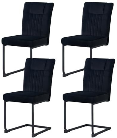 JYMTOM Samt Freischwinger Schwingstühle 4er Set mit hoher Rückenlehne, Esszimmerstühle mit mattem Metallgestell für Wohnzimmer Esszimmer Büro (4, Schwarz)