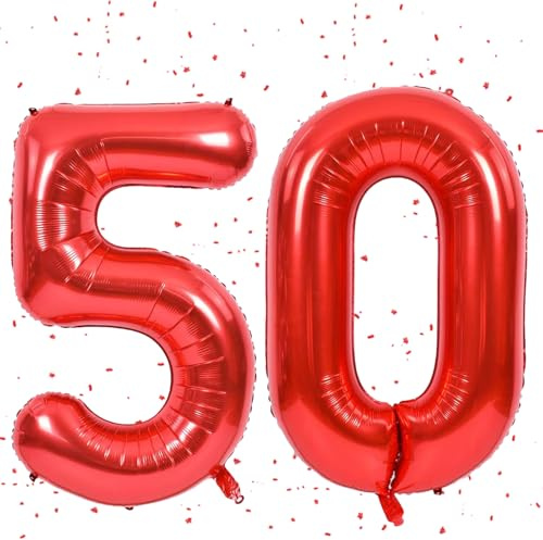 Rot Luftballon 50,Zahlen Luftballon Rot,40 Zoll rot Folienballon 50,Zahlenballon 50 Helium Ballon luftballon 50 Geburtstag für Geburtstagsdeko Frau Mann Jubiläum Party Deko