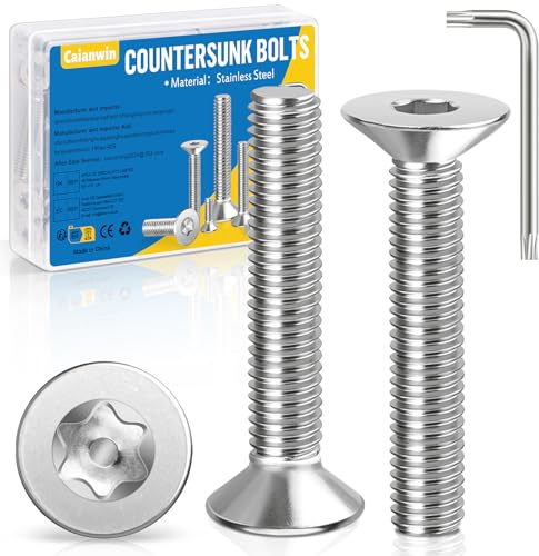 Caianwin Lot de 20 vis à tête fraisée M6 x 30 mm Torx en acier inoxydable avec clé Torx 304 Vis à tête fraisée Norme ISO 14581/DIN 965 pour machines, appareils et meubles