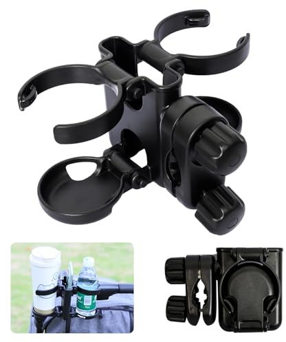 Vihir Portavasos Carrito Bebe, 3 en 1 Plegable Portabotellas para Sillas de Ruedas, Universal Soporte de Bebidas para Cochecito, Bicicletas, Scooters, con Soporte para Teléfono Móvil