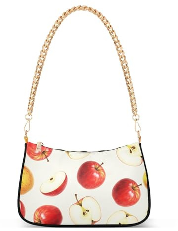 Designer-Handtasche mit Aquarell-Scheiben, rote Äpfel, Damen-Handtasche, ästhetische Abendtasche, Clutch, Reißverschluss, Kettenriemen