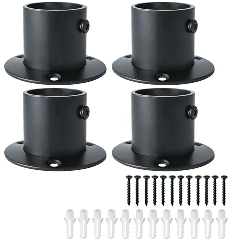Mooche Edelstahl-Flanschhalterung für Kleiderschrank 32MM Schwarz | Flanschhalterung für Kleiderschrank-Kleiderstange mit Verstellbarer Schraube,Vorhangstangen-Endhalterung,Durchmesser 32mm
