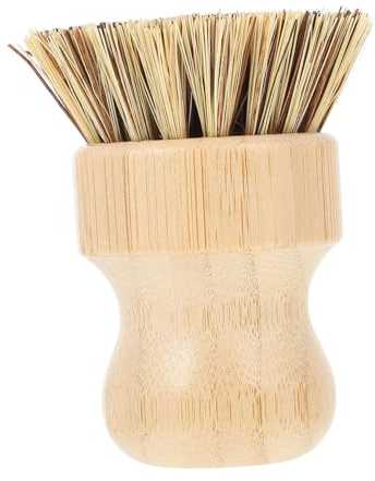 IMIKEYA Multi-function Kitchen Brush Palm Wood Short Handle Wok and Vegetable Scrubber Household Cleaning Accessory for Pots, Pans, and Produce