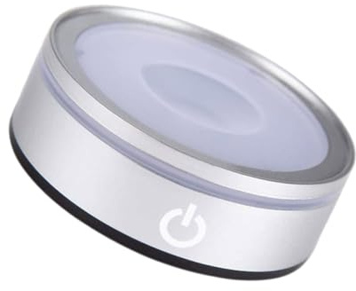 LED Lichtsockel für Kristall, Runder Zweilagiger Lampenfuß aus Kunststoff | Touch Sensor Modus, 4 Leds, Silberfarbener Sockel mit USB Kabel für Zuhause und Riegel Deko