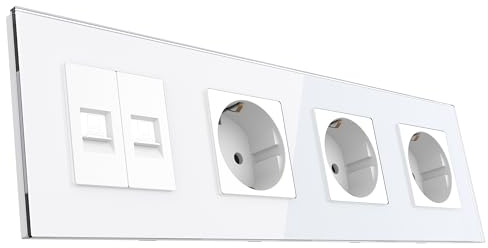 PULSAR Cat6 Netzwerkdose/3 Steckdosen Unterputz Glas Weiß 4-Fach RJ45 | Netzwerkdose Cat6 mit 3 Steckdosen Unterputz Glas Weiß 4 Fach - 2x RJ45 Ports - 10 Gbits Internet Dose EIA/TIA 568A&B