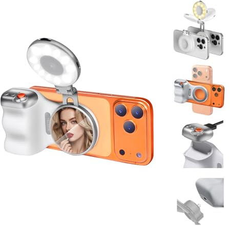 Fun Shot Smartphone Handle Grip e C03 Magnetica Selfie Luce,Impugnatura per Telefono Fotocamera con USB-C Telecomando Bluetooth, Maniglia per Scattare Foto Phone, compatibile con iPhone e Andriod