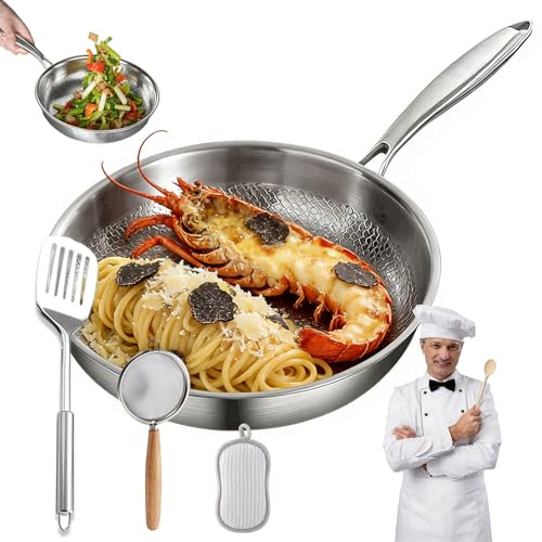 Sartén Titanio, Sartén de Titanio con Martilleado, Antiadherente y Resistente a Arañazos, Libre de PTFE y PFOA, Compatible con Todo Tipo de Cocinas, Inducción, Gas, Vitrocerámica (Sin Tapa, 22cm)