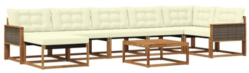 vidaXL Outdoor-Sofagarnitur 8 pcs Natur und Creme Massivholz Akazie, Robustes, modernes Outdoor-Sofa-Set, Gartenmöbel zum Entspannen, wetterfeste Lounge, ergonomische Sitze