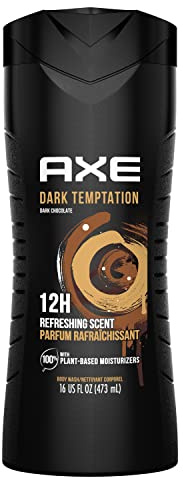 AXE Body Wash 12h Refreshing Scent Dark Temptation Dark Chocolate Men's Body Wash with 100 percent Plant-Based Moisturizers 16 oz