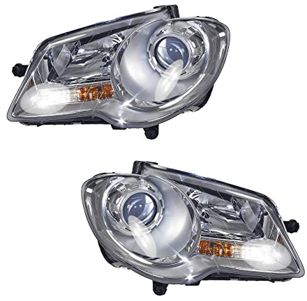 BESTPRICE 2x Hauptscheinwerfer vorne links + rechts H7 Frontscheinwerfer mit Stellmotor für Leuchtweiteregulierung, Kompatibel mit VW TOURAN (1T1, 1T2)