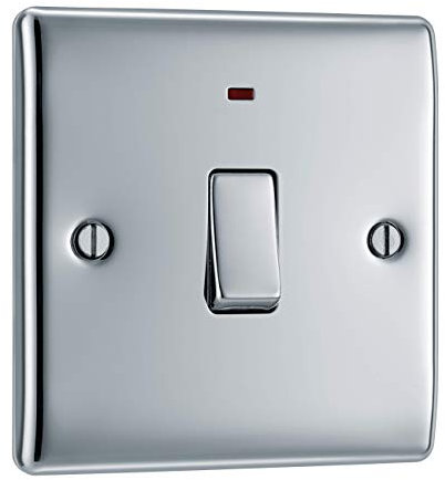 BG Electrical Single Wall Switch with LED Power Indicator, Double Pole, Raised and Slim Profile, Round Edges, Nexus Metal, Polished Chrome, 20A, NPC31