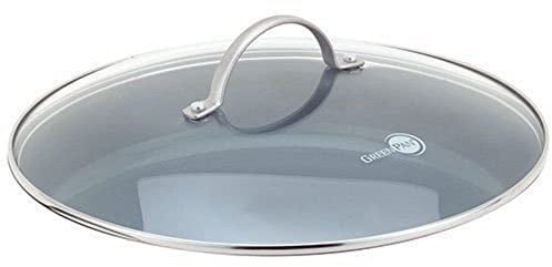 GreenPan Tapa Universal de Vidrio Templado con Bordes de Acero Inoxidable y Asa de Metal, 32 cm