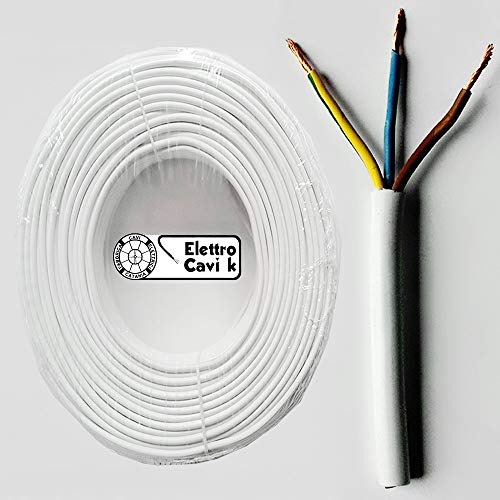 ELETTROCAVI K - CAVO ELETTRICO H03VV-F 3G0,75 mm² BIANCO TRIPOLARE 3 POLI SIMILGOMMA GOMMATO FLESSIBILE CPR ECA PROFESSIONALE MADE IN ITALY 50 METRI