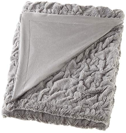 Comfort Spaces Luxurious & Fuzzy Soft Ruched Faux Fur Plush Throw Blanket Set with 2 Matching Square Pillow Covers, for Sofa,Chair, Couch, Living Room, Home Office, Grey 50x 60