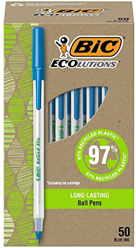 Bic Gsme509be Ecolutions Round Stic Ballpoint Pen Blue Ink 1Mm Medium 50/Pack