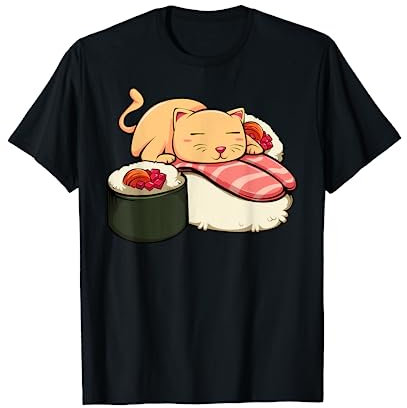 Kawaii Cat Sushi Carino Adorabile amante del cibo giapponese Maglietta