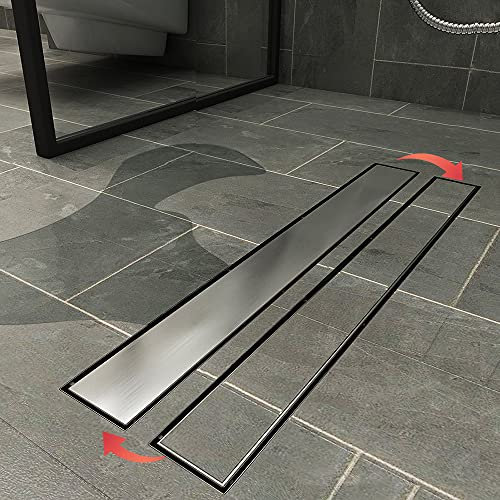 SIRHONA Canaleta de Ducha de Acero Inoxidable 80cm, 2 en 1 Conjunto Completo de Desagüe de Ducha con Accesorio de Piso, Doble Cara, con Tope de Olor y Tamiz de Pelo