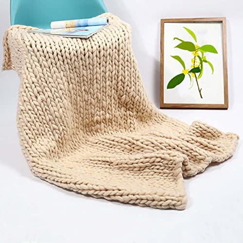 RGRE Super Soft Chunky Knit Throw Blanket for Couch, Handmade-Large Cable Knit Weighted Blanket - Crochet Handwoven Home Decor Knitted Blankets - Fluffy Cozy Woven Blankets (beige 80x100cm)