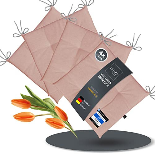 LILENO HOME 4er Set Stuhlkissen Malve (40x40x4,5 cm) - Sitzkissen für Gartenstuhl, Küche oder Esszimmerstuhl - UV-beständige Indoor u. Outdoor Stuhlauflage als Stuhl Kissen (Laura FUM)