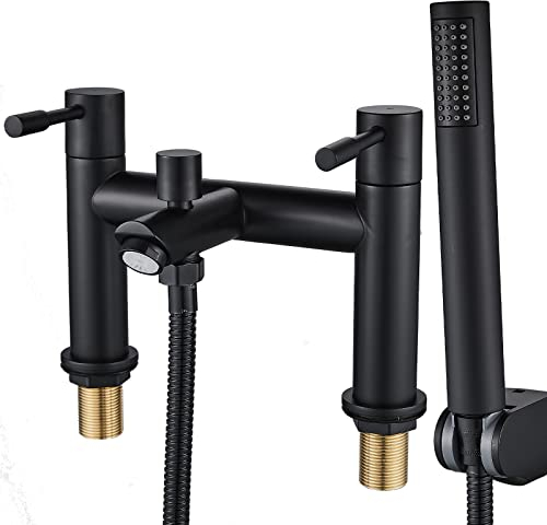 Luckyhome Robinets de baignoire avec douche, mitigeur de baignoire et douche à double levier en laiton massif chromé avec poignée de douche, noir
