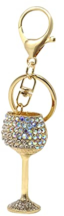 Honbay 1PCS Rhinestone Wine Glass Keychain Sparkling Cocktail Drink Keyring Key Chain Decor in A Box for Bag Purse Wallet Handbags Backpack, Gold